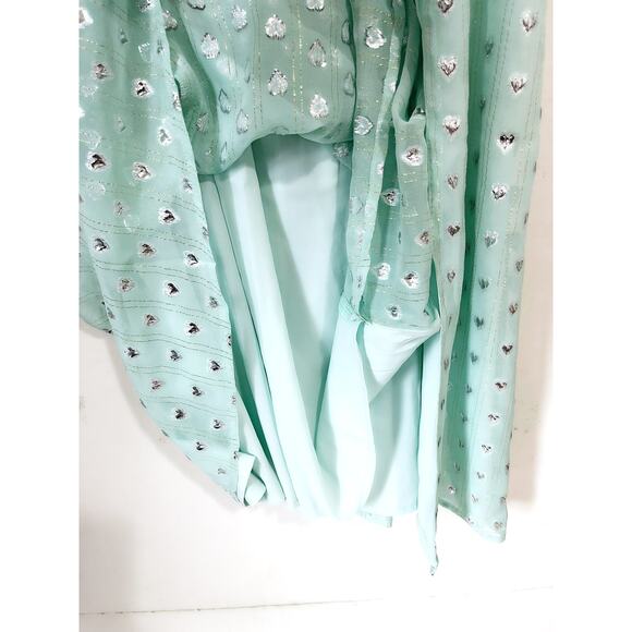 FOR LOVE & LEMONS NWT Eden Silk Metallic Hearts Midi Dress Mint Silver Size S - Picture 10 of 13